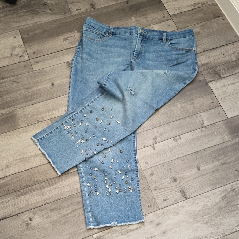 Chico's Light Blue Embellished Cropped Jeans